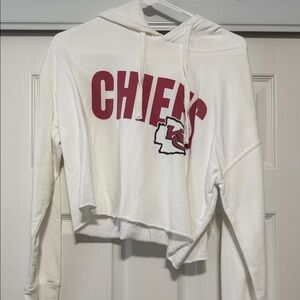 White and Red Chiefs Women's Cropped Hoodie Sweater